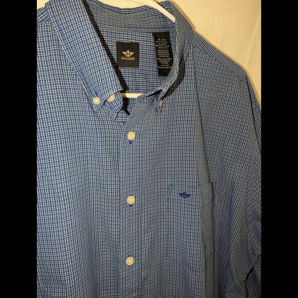 DOCKERS Mens Size XL Dress Shirt Long Sleeve Green Plaid Button Up/Blue - Picture 2 of 5
